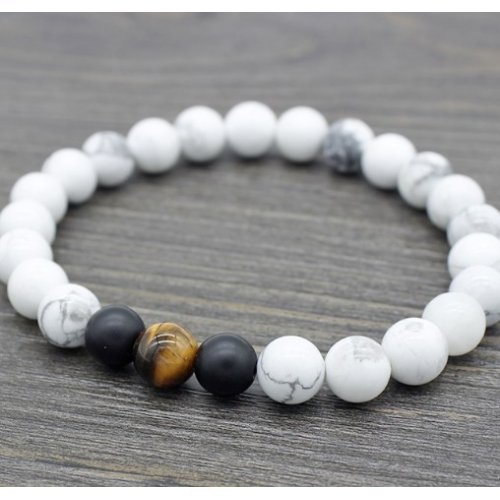 Bratara Yoga Reiki cu pietre agat, howlit alb de 8mm