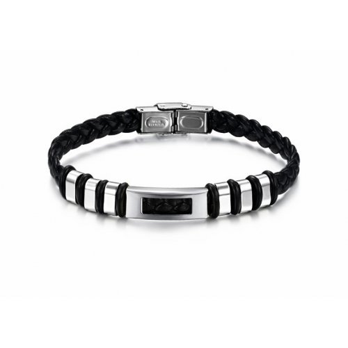 Bratara barbati Selection Stainless Steel Otel Argintiu si Piele Black