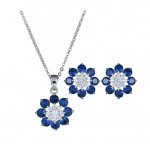 Set argint femei Blue Flowers cu Cristale SW albastru si alb