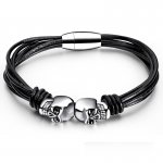 Bratara piele barbati Craniu Skelet negru Bratara piele barbati Craniu Skelet negru