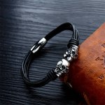 Bratara piele barbati Craniu Skelet negru Bratara piele barbati Craniu Skelet negru