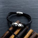 Bratara piele barbati Craniu Skelet negru Bratara piele barbati Craniu Skelet negru
