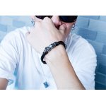 Bratara piele barbati Craniu Skelet negru Bratara piele barbati Craniu Skelet negru