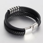 Bratara piele barbati si inele otel inox Luther