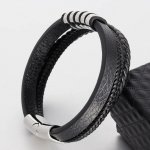 Bratara piele barbati si inele otel inox Luther