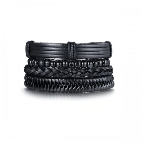 Bratara barbati piele neagra Hand Made Bhoemian Punk