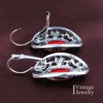 Set argint vintage cercei cu inel Opal Bohemian red