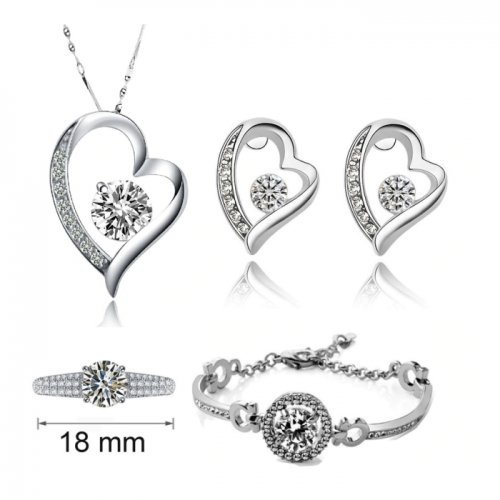 Set argint cu elemente SW in forma de inima CrIstal Collection