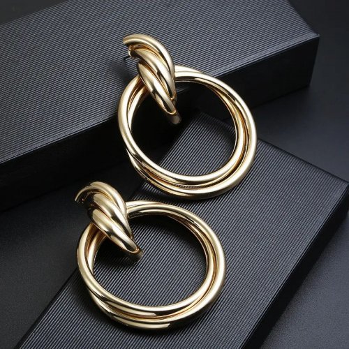 Cercei cu clip placati cu aur 14k Big Circles