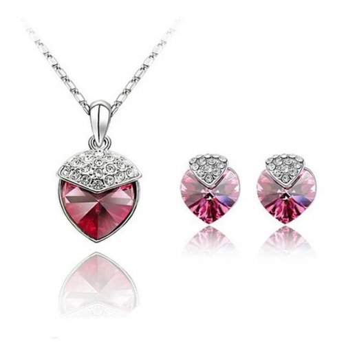 Set bijuterii elegant – inimă cu brățară și cristale Crystal Red