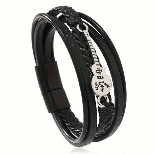 Bratara piele naturala unisex Chitara Black