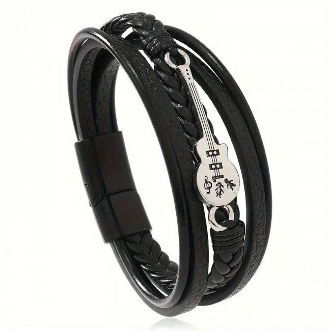 Bratara piele naturala unisex Chitara Black Bratara piele naturala unisex Chitara Black